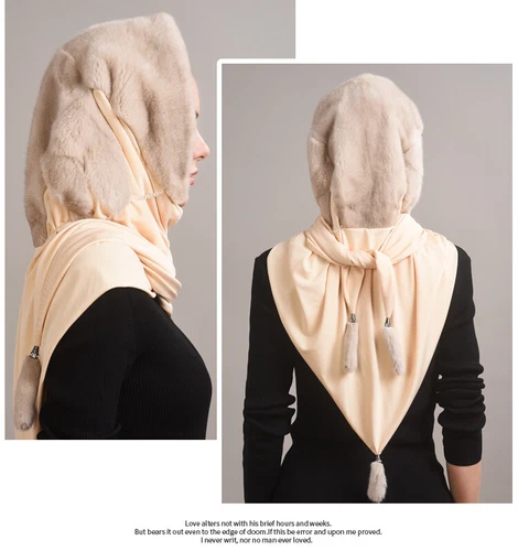 Women's Real Mink Fur Hat Scarf Warm Cap Long Wrap Collar Scaves Beanies Cape - Picture 8 of 49