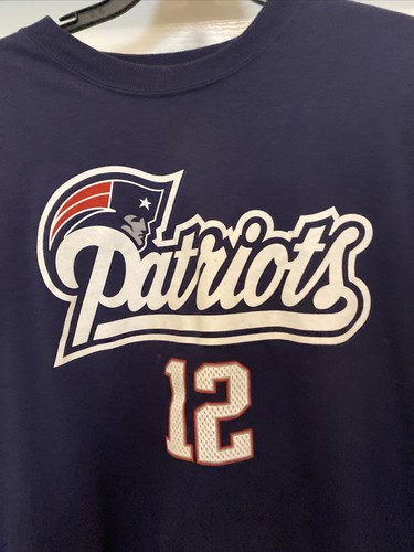 Camiseta Tom Brady New England Patriots 12 Azul Reebok Logotipo Medio Camiseta Estilo - Imagen 4 de 7