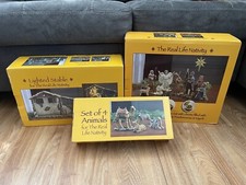 The Real Life Nativity Set by Three Kings Lighted Stable Holy Family Gold