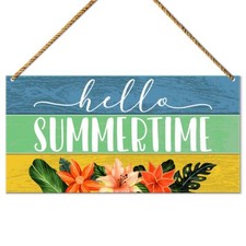 Hello Summertime Sign Decor for Front Door Farmhouse Summer Tropical Flowers ...