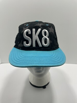 SK8 Hat Cap Youth Size Teal Black With Stars Snapback Embroidered