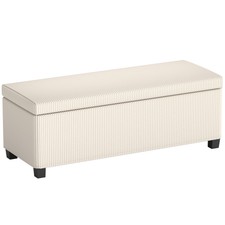 HOMCOM Panca da Ingresso Vellutata a Coste con Spazio Contenitore da 84L Beige