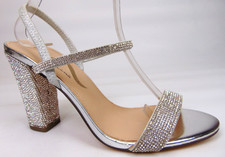 Nina Sanchia Evening Heels Sandals Womens Size 7.5 Med Rhinestone Silver Strappy