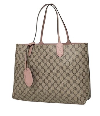 Gucci GG Supreme Reversible Tote Bag Brown Pink