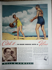 Vintage 1938 Bell  Howell Filmo Movie Camera Color Print Ad