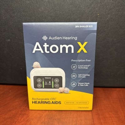 AUDIEN HEARING ATOM X RECHARGEABLE OTC HEARING AIDS BRAND NEW BLUETOOTH (0880)