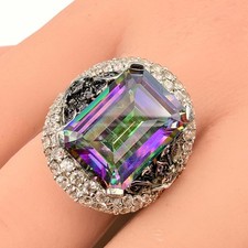 Art Deco Revival Marked Mystic Topaz Amethyst Rhodium Plate  Ring Sz 10.5