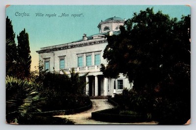 Corfu Mon Repos Palace Villa Royale Greece Vintage Postcard Ad. Chanou