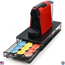 Adjustable Pull-Out Coffee Pod Holder Organizer for K Cups - Black Metal Storage