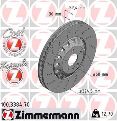 2x ZIMMERMANN Bremsscheibe FORMULA Z 100.3384.70 für 8WD AUDI A4 F5A F53 B9 A5
