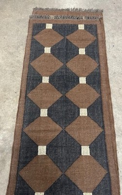 Brown Black Wool Kilim Runner Geometric Handwoven Flatweave Boho Area Runner
