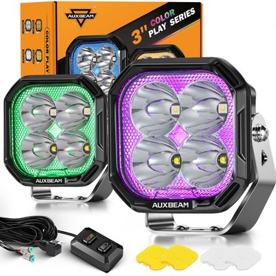 AUXBEAM Color Play 3''inch RGB LED Driving Pod Lights Spot Beam Gradient Cycle