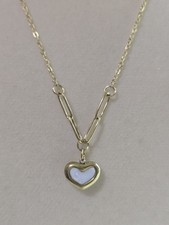 Stainless Steel Gold Tone Reversible White Heart Pendant Necklace