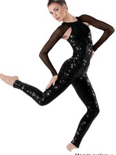 Weissman Black Sparkle Mesh-Sleeve Jumpsuit Unitard Sequin Size Medium NEW