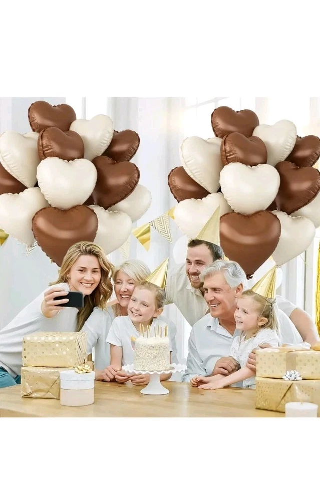 Globos Corazón Arena Blanco Marrón, 24 Piezas 18 Pulgadas Blanco Crema Café Marrón Caja J Foto 4 de 4