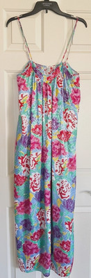Mary McFadden Vintage Print Spaghetti Strap Maxi Dress Loungewear Size Medium