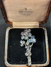 Vintage Iris Glass Rhinestone Brooch Flower Spray Silver Tone Rainbow Glass MCM