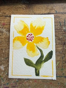 ACEO Original Watercolor • Yellow Floral Mini Art 2.5x3.5- bethrichlife