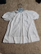 Handmade Vintage Linen White Newborn Dressing Gown Embroidered Flowers Lace