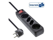 InLine Multi-Outlet 4 seats 2x Shucko 2x Euro with int. black 3m, strip 16443S