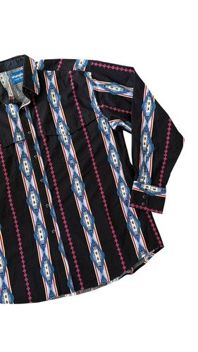 Vintage 90s Wrangler Aztec Pearl Snap Western Cowboy Shirt Stripe USA Size XL - Picture 3 of 13