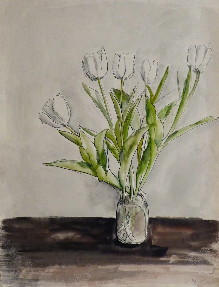 Die Tulpen - Kunstdruck von Aquarell Blumenstrauss Stillleben Zeichnung - Bild 1 von 1