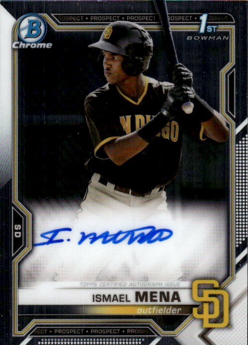 2021 Bowman Ismael Mena #CPA-IM Chrome Prospect Autographs San Diego Padres 23M