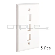 Keystone Jack Wall Plate 3 Hole Port Faceplate Network CAT5e CAT6 White 3 Pack