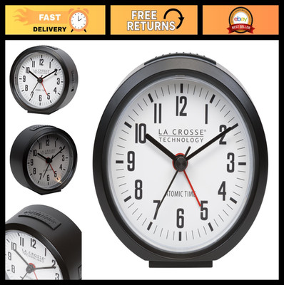 4-Inch Round Black Atomic Analog Alarm Clock - Battery Operated, Easy Read, Sile