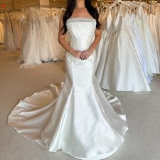 Elegant Wedding Dresses Mermaid Pearl Beaded Strapless Sweep Train Bridal Gowns
