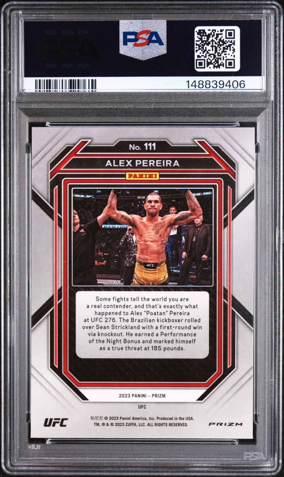 2023 PANINI PRIZM UFC GREEN PRIZM #111 ALEX PEREIRA ROOKIE RC PSA 9 view 2