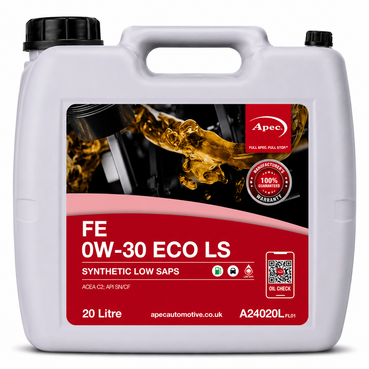 APEC FE 0W-30 ECO LS Fully Synthetic Engine Oil 20L | ACEA C2 API SM/CF