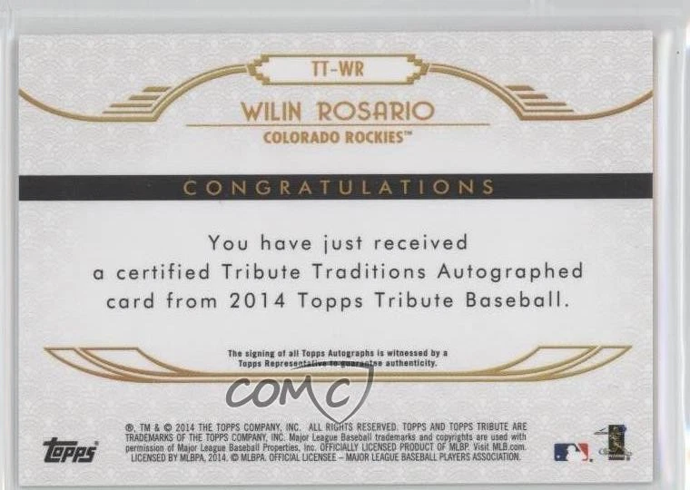 2014 Topps Tribute Traditions Auto /99 Wilin Rosario #TT-WR Auto - Image 2 of 2
