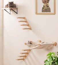 4pc Cat Wall Shelves Ladder Hammock Set Wall Mounted Indoor Perch Furniture