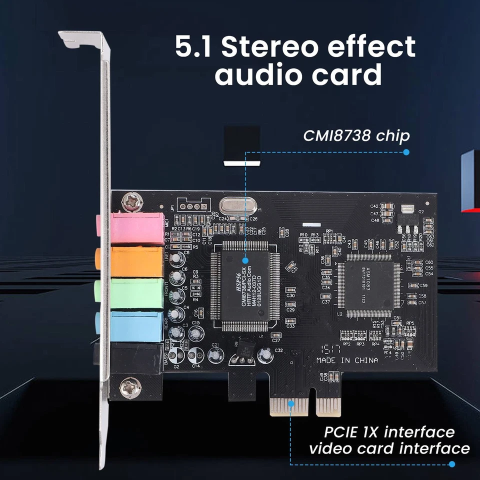 PCIe Sound Card 5.1, PCI Express Surround Card 3D Stereo Audio with High6691 - Image 4 of 4