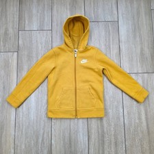 Nike Hoodie Youth Large 6-7 Yellow Zip Up Sweatshirt Swoosh Logo Kids Jacket