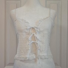 White Lace Tie Front Babydoll Cami Size XS Y2K Boho Beach Coquette Coverup Top