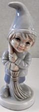 Vintage Brinn’s Porcelain Gnome Figurine Blue White Elf  Pixie 5.25” Taiwan