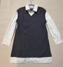 Commonsense dress short women S grey white shirt preppy academia