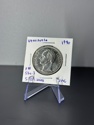 1990 Venezuela 5 Bolivares UNC Coin Y#53a.3 Simon Bolivar
