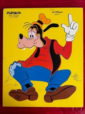 Vintage Playskool Walt Disney GOOFY #190-8 Wood Puzzle 9 pieces 3-6 years