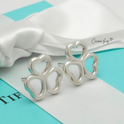 Original Tiffany & Co. Herz Kleeblatt Ohrstecker OHNE RÜCKEN Silber 925 mit Etui
