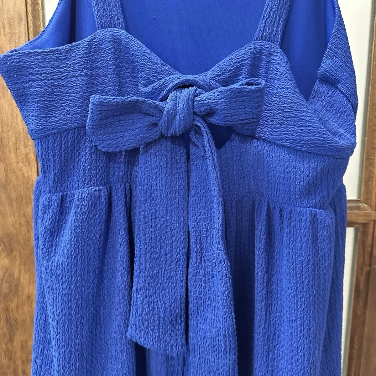 Poppies and Roses Maxi Dress Kids Blue Tiered Tie Back Sleeveless Large