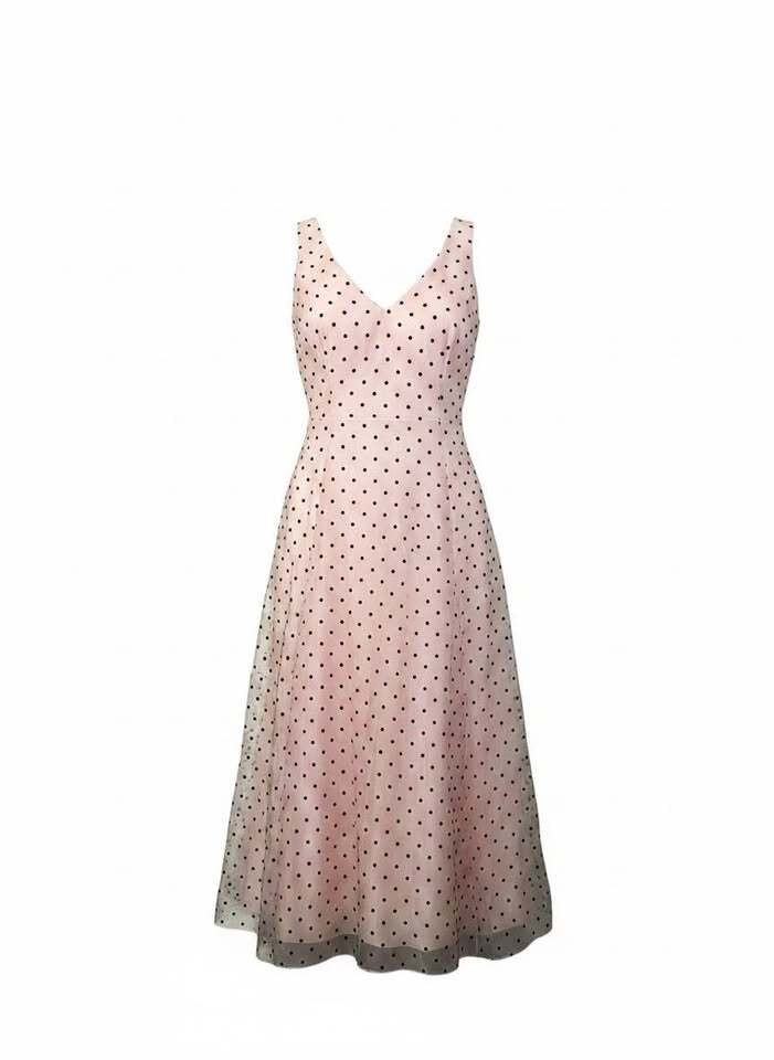 Pink Polka Dot Tulle Midi Dress