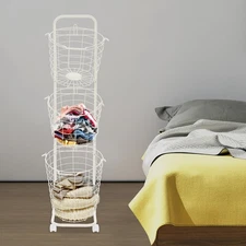 3 Tier Plastic Wheeled Laundry Hamper Rolling Clothes Storage Basket Garbage Bin