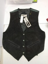 VTG MonaMode Black Leather w/ Brass Buttons Vest Men's Size Medium
