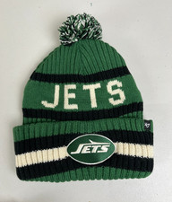 NEW YORK JETS '47 Brand Winter Cuff Knit Beanie Hat Cap GREEN WHITE BEANIE Pom