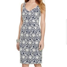 LAUREN Ralph Lauren Dress Lace Crochet Sheath Sleeveless Lined White/Navy Sz 0