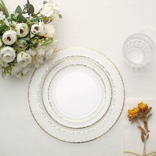 7.5-Inch Clear Round Plastic Salad Plates Rose Gold Hammered Trim Disposable