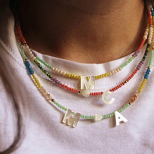 Name Initial Shell Bead Letter Choker 